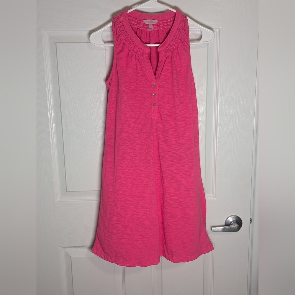 Lilly Pulitzer Pink Sleeveless Shift Dress Henley Neck Resort XS